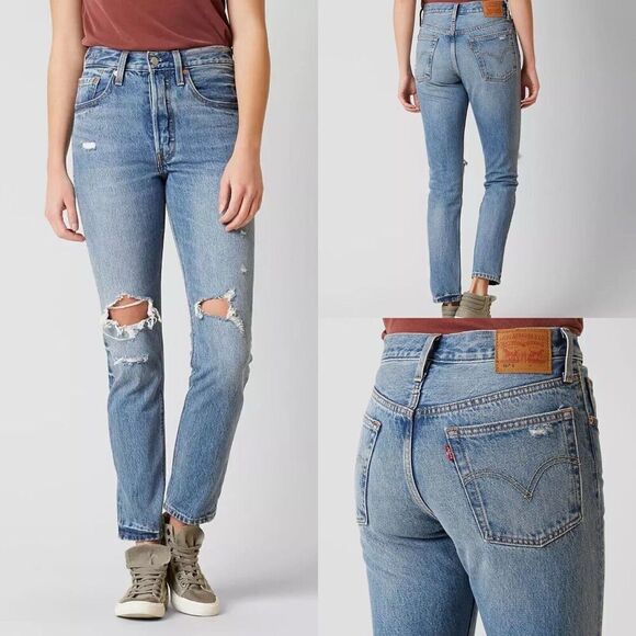 Levi's 501S Skinny Jeans in Old Hangouts Button Fly Denim Size 30 Distressed Mom - Picture 1 of 16